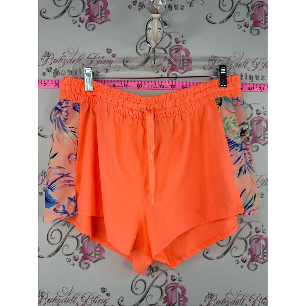 George shorts bright Neon Coral Athletic Shorts with Floral Side Panels